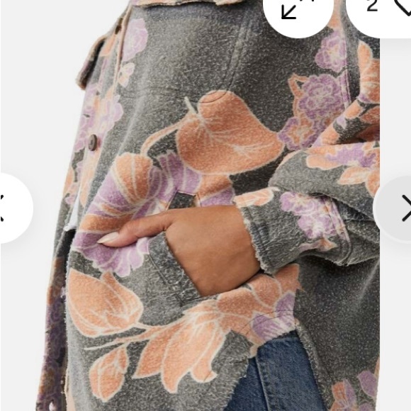 New Free People Printed Ruby Jacket in Charcoal Combo - Picture 2 of 12